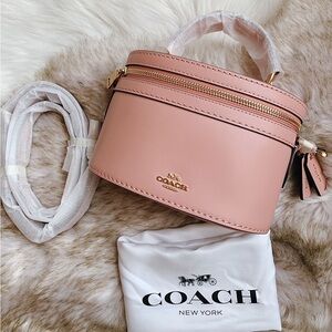 Coach Pink Leather Cosmetic Basket Bag - leather